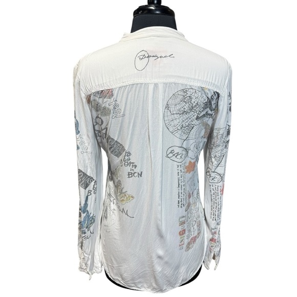 Desigual White Graphic Lightweight Long Sleeve Tunic Top Size XS - Picture 3 of 6